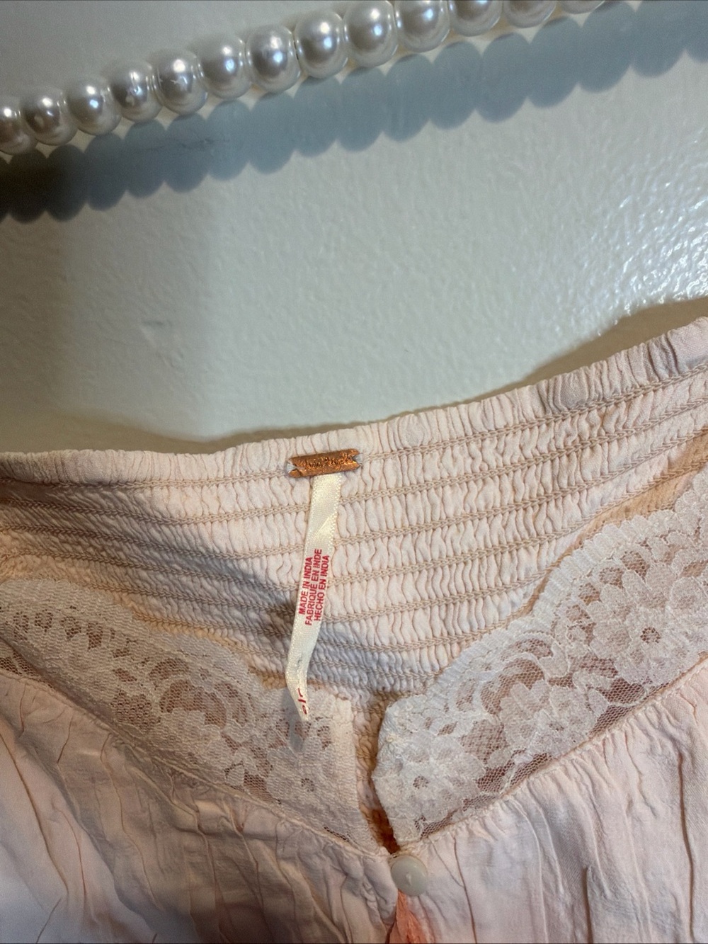 Free People Arlo Lace Tie Front Vintage Cute Romantic Top L - Picture 6 of 7